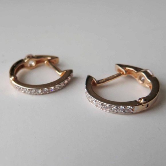 Solid 14K Rose Gold Double Sided Fianite Convertible Hoops - Picture 2 of 11
